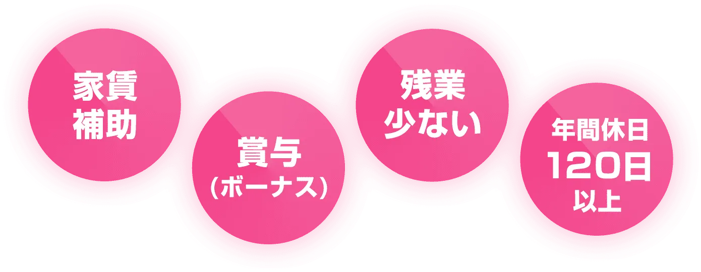 家賃補助 賞与(ボーナス) 残業少ない 年間休日120日以上